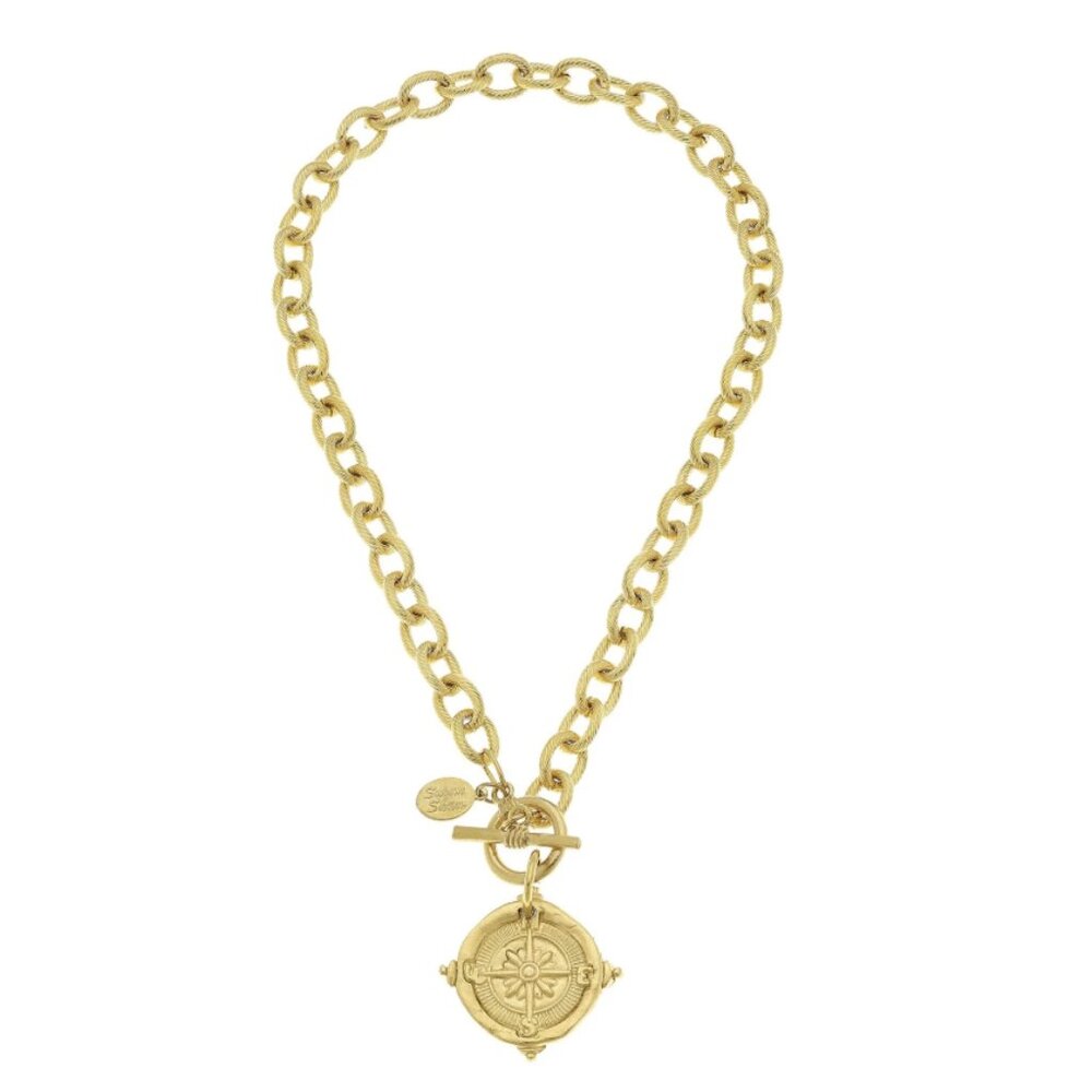 NWT Susan Shaw 16" 24K Gold Plated Compass Toggle Necklace